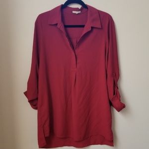 Pleione Raspberry Roll Sleeve V-Neck Tunic Medium